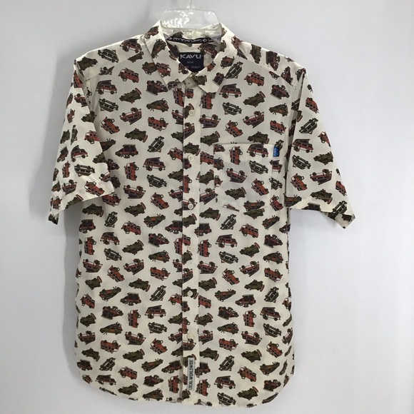 KAVU Dream Van Urban Outfitters Button-UP Short Sleeve Shirt Size Medium - Picture 1 of 8